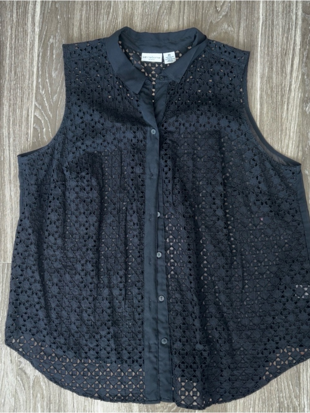 Liz Claiborne Black Crochet Button-Front Top